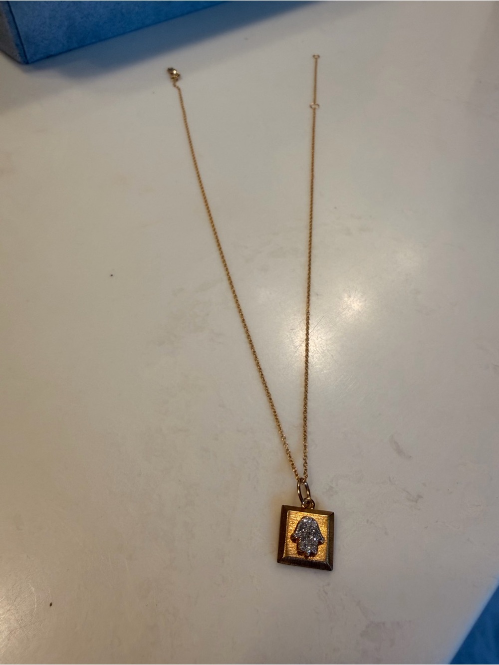 QVC Gold-Tone Hamsa Square Pendant Necklace with Sparkling Accent